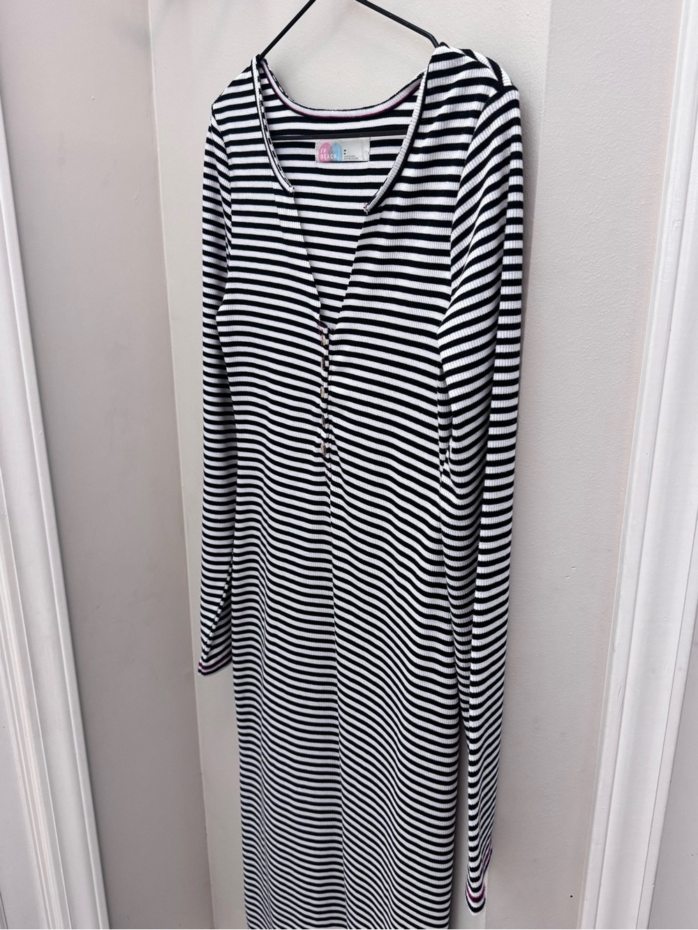 Free People Beach ribbed knit maxi dress Black White - Picture 7 of 9